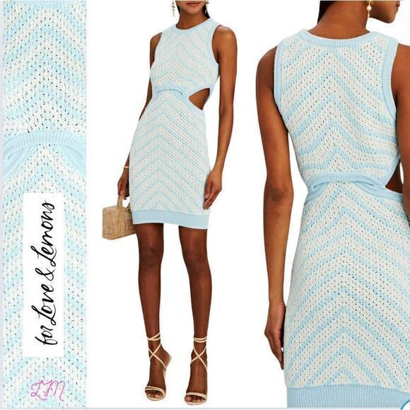 For Love and Lemons Intermix Corinna Chevron Knit‎ Mini Dress Small Blue
